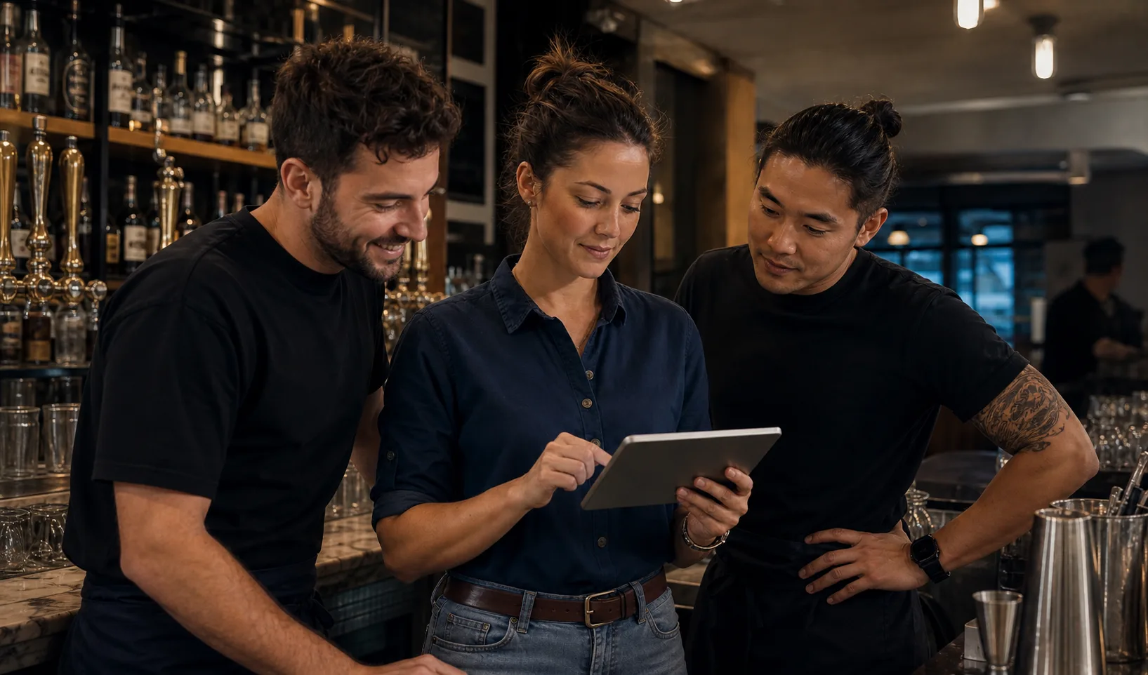 Hospitality team working together in a venue